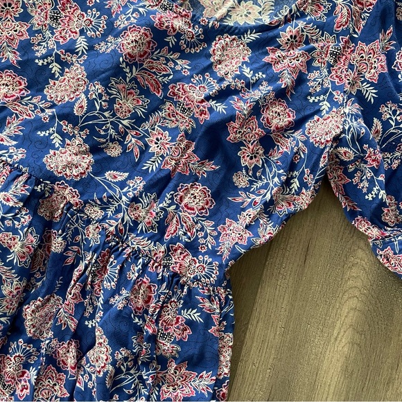 LOFT Blue Floral Puff Sleeve Babydoll Style Dress - Picture 3 of 6